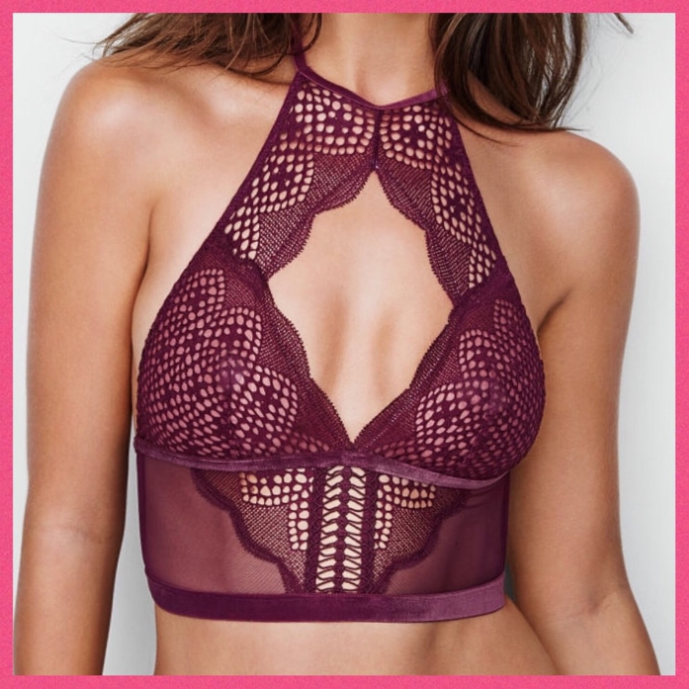 •Victoria’s Secret• Lace & Mesh High Neck Bra - Picture 1 of 3